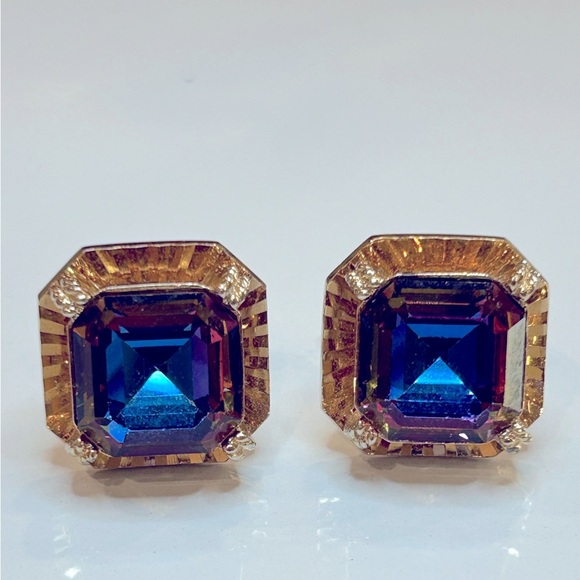 Art Deco faceted watermelon Rivoli gold tone cuff links old money elegant classy - Picture 1 of 4